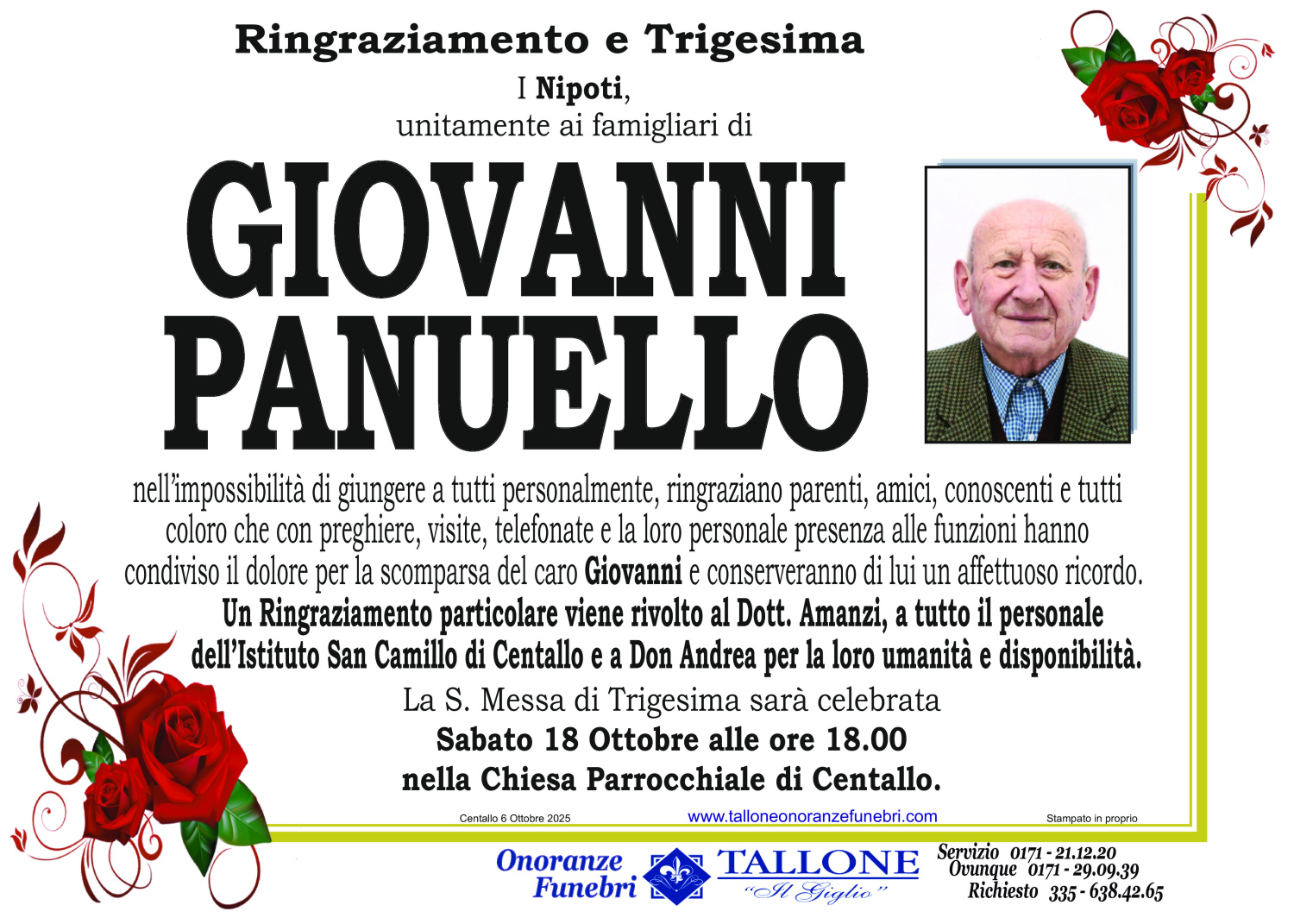 <br />
<b>Warning</b>:  Undefined variable $info in <b>/home/tallone/public_html/ringraziamenti.php</b> on line <b>68</b><br />
Giovanni Panuello